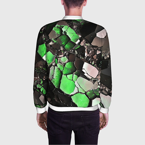 Мужской бомбер Чёрно-зелёный камень / 3D-Белый – фото 4