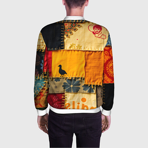 Мужской бомбер Пэчворк с птичкой / 3D-Белый – фото 4