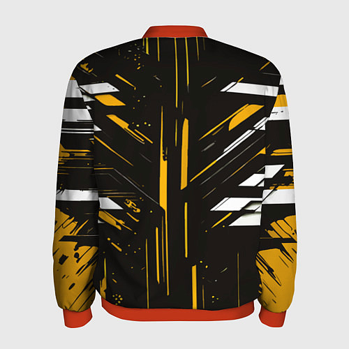 Мужской бомбер Жёлто-белые полосы и точки на чёрном фоне / 3D-Красный – фото 2