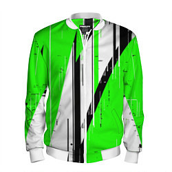 Мужской бомбер Black and white vertical stripes on a green backgr