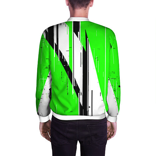 Мужской бомбер Black and white vertical stripes on a green backgr / 3D-Белый – фото 4