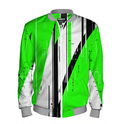 Бомбер мужской Black and white vertical stripes on a green backgr, цвет: 3D-меланж