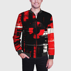 Бомбер мужской Красно-белый гранж на чёрном фоне, цвет: 3D-черный — фото 2
