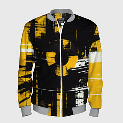Бомбер мужской Жёлто-белый гранж на чёрном фоне, цвет: 3D-меланж
