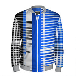 Бомбер мужской White stripes on a black and blue background, цвет: 3D-меланж