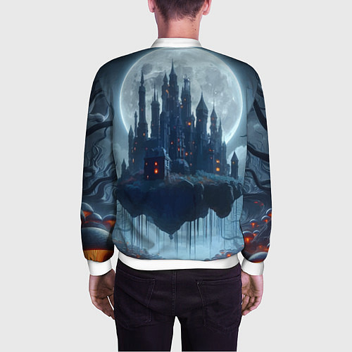 Мужской бомбер Замок Дракулы и неоновые грибы - нейроарт фантазия / 3D-Белый – фото 4