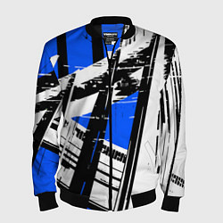 Бомбер мужской Чёрно-белые абстрактные линии на синем фоне, цвет: 3D-черный