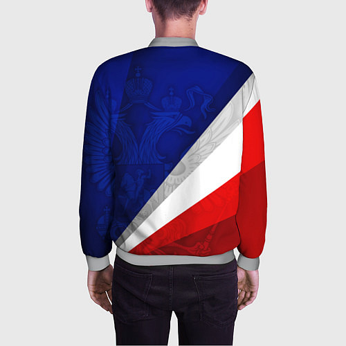Мужской бомбер Герб России - триколор / 3D-Меланж – фото 4