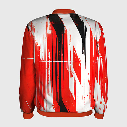 Мужской бомбер Вертикальные чёрно-белые линии на красном фоне / 3D-Красный – фото 2