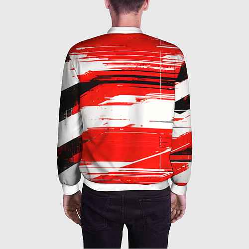 Мужской бомбер Горизонтальные чёрно-белые линии на красном фоне / 3D-Белый – фото 4