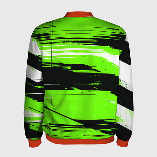 Мужской бомбер Горизонтальные чёрно-белые линии на зелёном фоне / 3D-Красный – фото 2