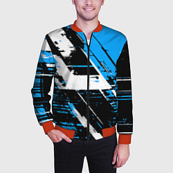 Бомбер мужской Diagonal black and white stripes on a blue backgro, цвет: 3D-красный — фото 2