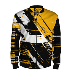 Бомбер мужской Diagonal black and white stripes on a yellow backg, цвет: 3D-черный