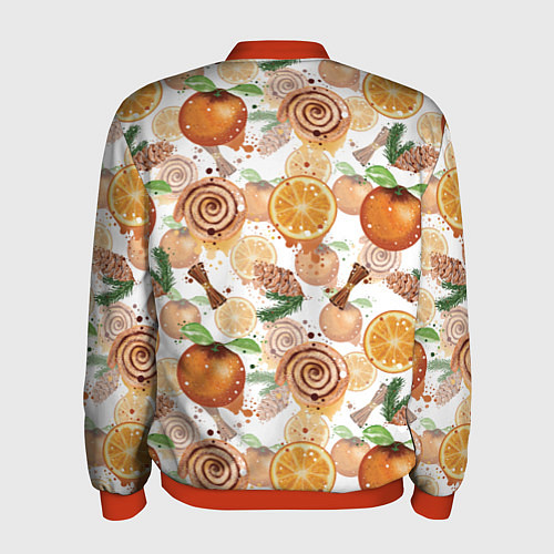 Мужской бомбер Апельсины, корица, булочки с корицей на светлом фо / 3D-Красный – фото 2