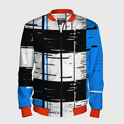 Бомбер мужской Синие и чёрные полосы на белом фоне, цвет: 3D-красный