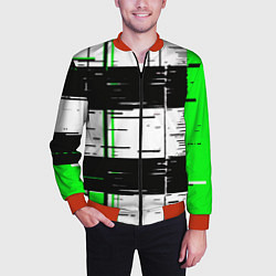 Бомбер мужской Зелёные и чёрные полосы на белом фоне, цвет: 3D-красный — фото 2