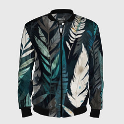 Бомбер мужской Перья и листья, цвет: 3D-черный