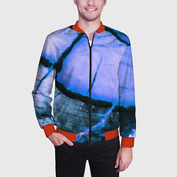 Бомбер мужской Трещины на абстрактном синем фоне, цвет: 3D-красный — фото 2