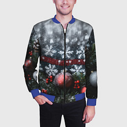 Бомбер мужской Новогодние снежинки, цвет: 3D-синий — фото 2