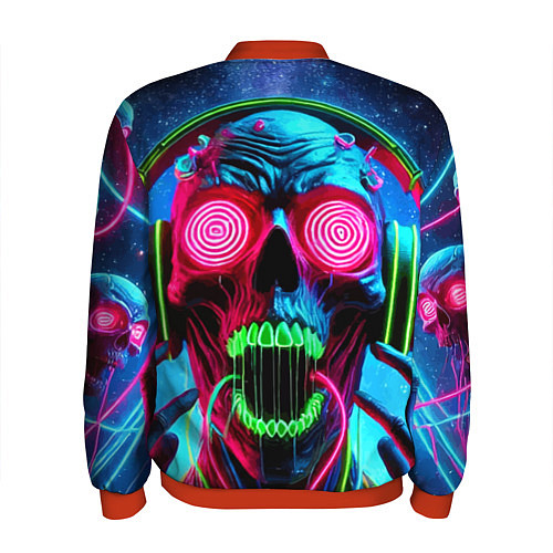 Мужской бомбер Metallica - neon skull with headphones / 3D-Красный – фото 2