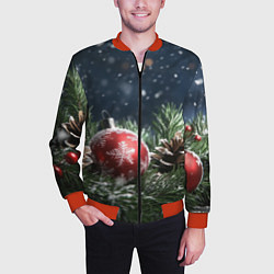 Бомбер мужской Новогодний шар и шишка, цвет: 3D-красный — фото 2