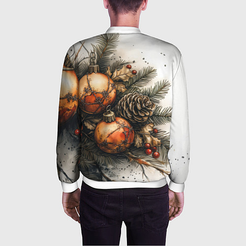 Мужской бомбер Новогодние игрушки и шишки / 3D-Белый – фото 4
