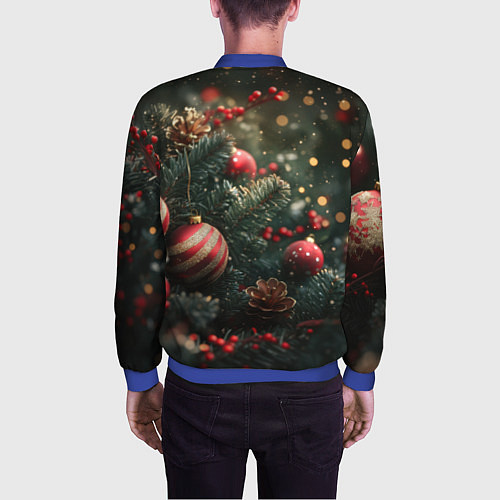 Мужской бомбер Новый год - шарики / 3D-Синий – фото 4
