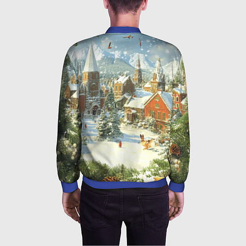 Мужской бомбер Фон рождества / 3D-Синий – фото 4