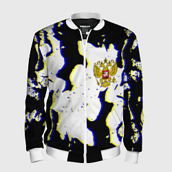 Бомбер мужской Россия герб глитч, цвет: 3D-белый