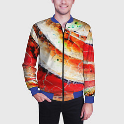 Бомбер мужской Красно-белая волнистая абстракция, цвет: 3D-синий — фото 2