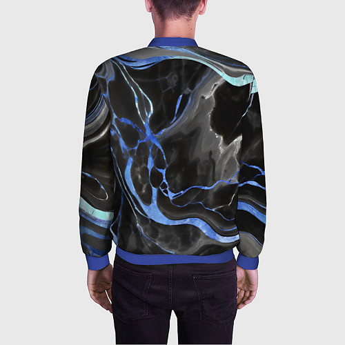 Мужской бомбер Синие флюиды на чёрном фоне / 3D-Синий – фото 4