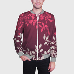 Бомбер мужской Листья на бордовом фоне - нейросеть, цвет: 3D-меланж — фото 2