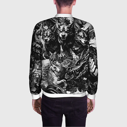Мужской бомбер Дракон и другие мифические существа в стиле тату / 3D-Белый – фото 4