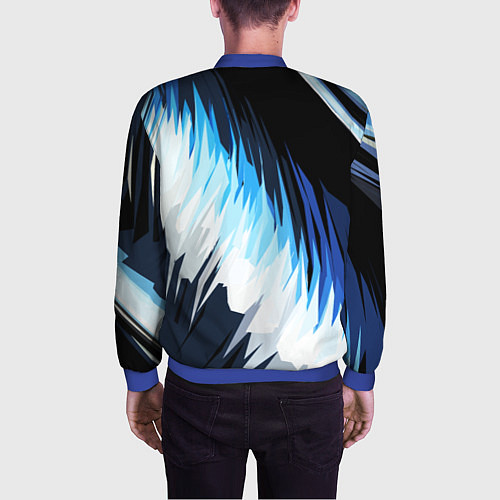 Мужской бомбер Бело-синие острые полосы / 3D-Синий – фото 4