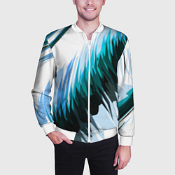 Бомбер мужской Чёрно-синие острые полосы на белом фоне, цвет: 3D-белый — фото 2