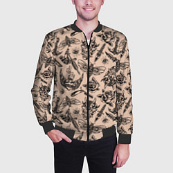 Бомбер мужской Татуировка с цикадой и демоном Они - паттерн, цвет: 3D-черный — фото 2