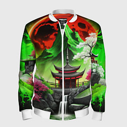 Бомбер мужской Водопад японии и природа, цвет: 3D-белый