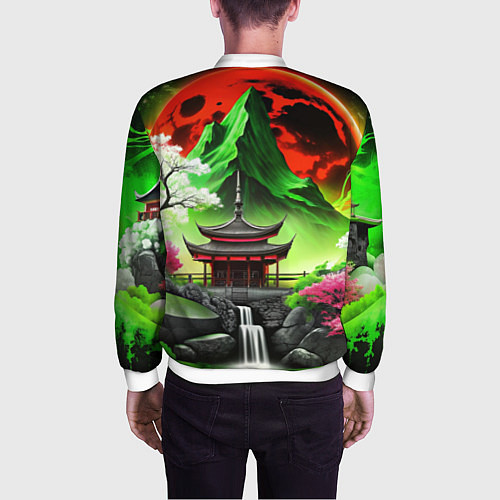 Мужской бомбер Водопад японии и природа / 3D-Белый – фото 4