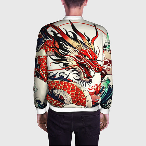 Мужской бомбер Красный дракон в японском стиле ирезуми / 3D-Белый – фото 4