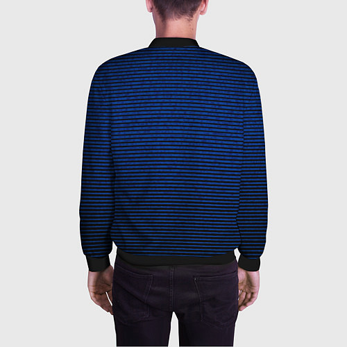 Мужской бомбер Синий текстурированный в чёрную полоску / 3D-Черный – фото 4