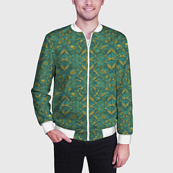Бомбер мужской Зеленый орнамент с желтым, цвет: 3D-белый — фото 2