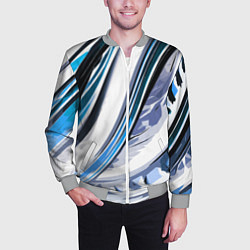 Бомбер мужской Волнистая бело-синяя абстракция, цвет: 3D-меланж — фото 2