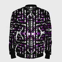 Бомбер мужской Чёрно-фиолетовые диагональные полосы на белом фоне, цвет: 3D-черный
