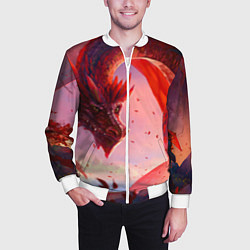 Бомбер мужской Дракон красный мифический, цвет: 3D-белый — фото 2
