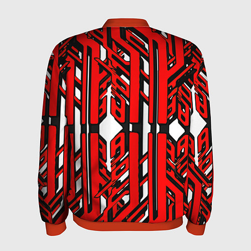 Мужской бомбер Чёрно-красные техно полосы на белом фоне / 3D-Красный – фото 2