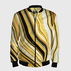 Бомбер мужской Волнистые вертикальные чёрно-жёлтые полосы, цвет: 3D-черный