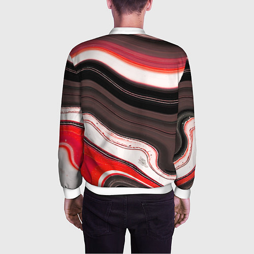 Мужской бомбер Волнистые горизонтальные чёрно-красные полосы на б / 3D-Белый – фото 4