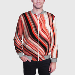 Бомбер мужской Волнистые вертикальные чёрно-красные полосы, цвет: 3D-меланж — фото 2