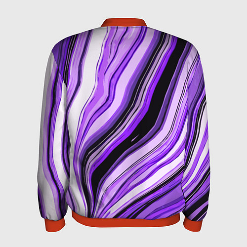 Мужской бомбер Волнистые вертикальные чёрно-фиолетовые полосы / 3D-Красный – фото 2