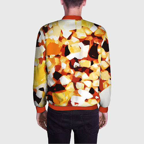 Мужской бомбер Жёлто-белая абстракция на чёрном фоне / 3D-Красный – фото 4